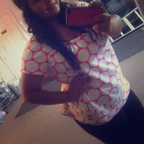 Pink and white polka dot shirt