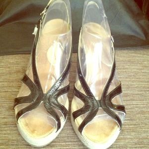 Platform black sandals, gently used