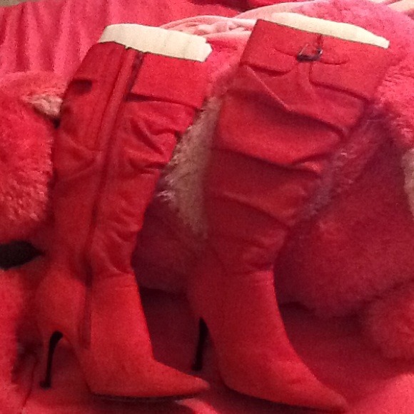 Red suede pointy boots