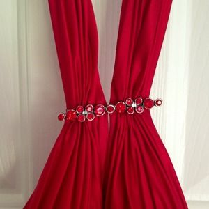 Red halter silk gown