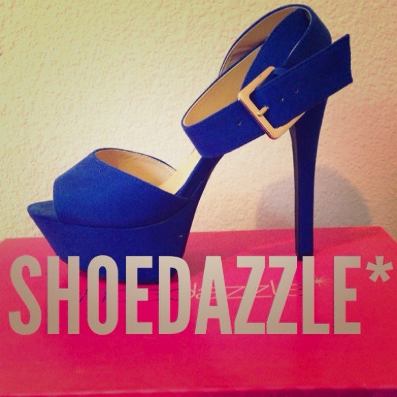 Cobalt Blue faux Suede Ankle Strap Platform Pump