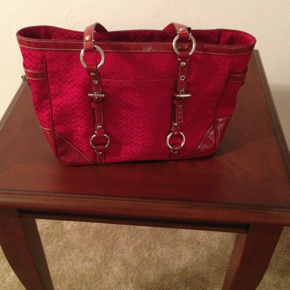 Red mini signature Coach purse