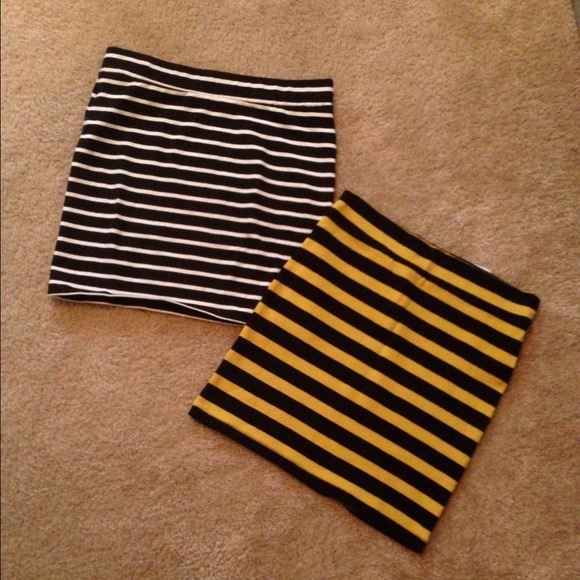 yellow&white stripe mini skirt