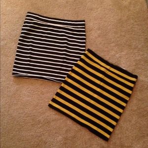 yellow&white stripe mini skirt