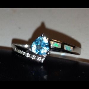 Sterling silver triangle turquoise opal ring.