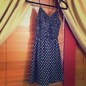 Navy blue and white polka dot dress