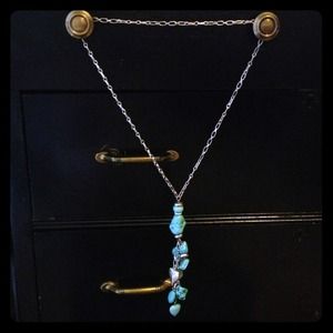 Turquoise tassel, silver chain, statement necklace