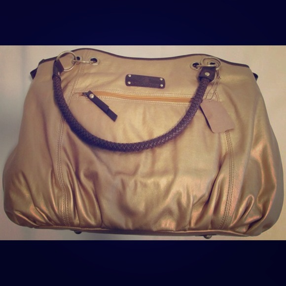 Gold tote. Handmade leather. New no tags