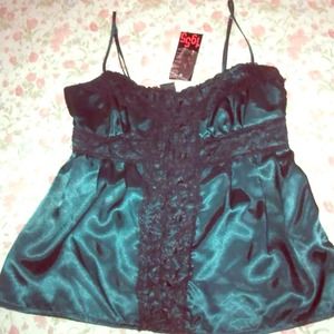 NWT Lace & Green Button Down Tank Top