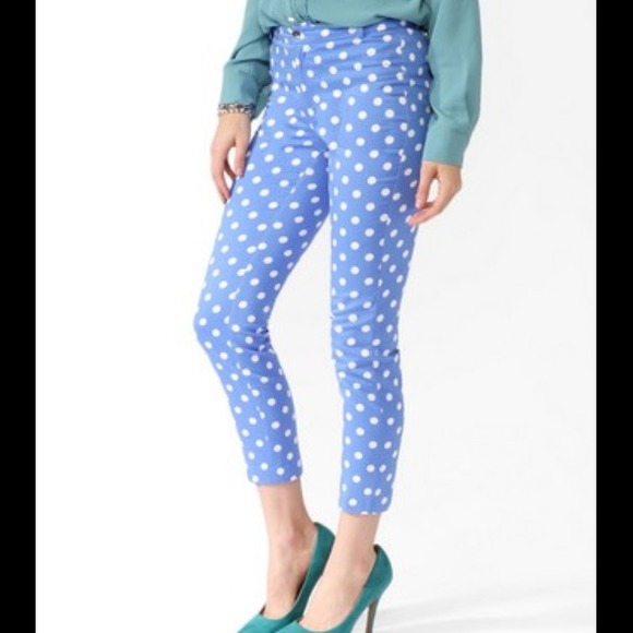 ♦♦♦SOLD IN A BUNDLE♦♦♦F21 Sky Blue Polka Dot Ankle - Picture 3 of 3