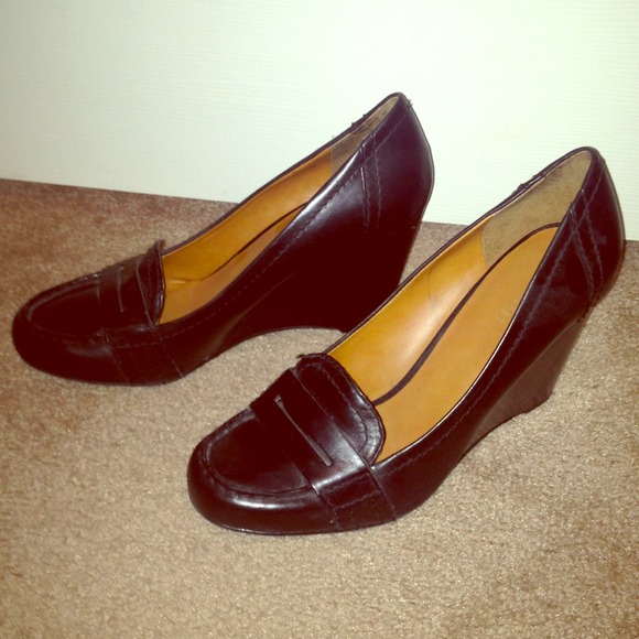 Women's Nine West Black Penny Loafer Wedges SZ 10
