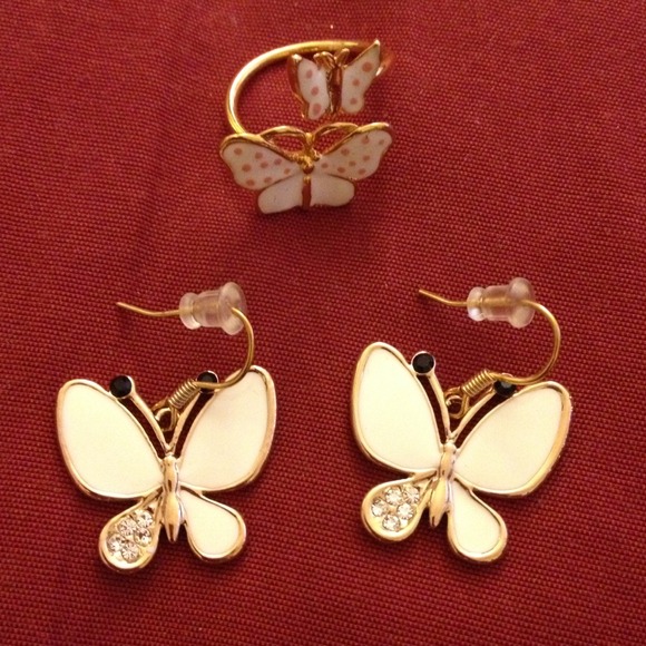 Swarovski Butterfly earrings with matching ring