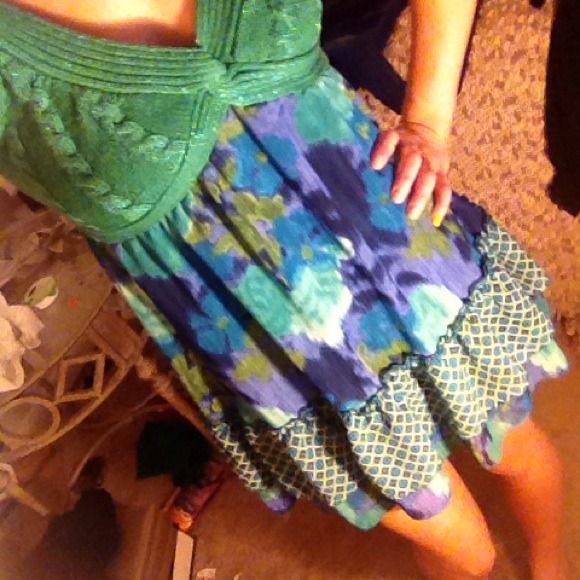 Bright green blue and teal summer dress - Picture 1 of 4