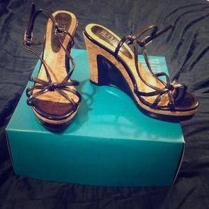 Patent Leather and Cork Strappy Wedges