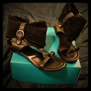 Suede and Leather Bootie Sandals