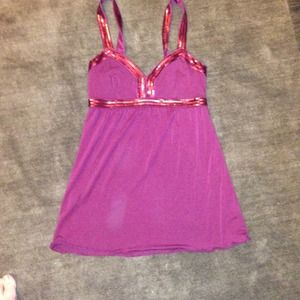 Magenta casual sequin trimming top