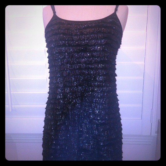 Black Sparkle Ruffle Dress