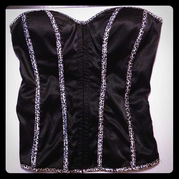 Blank Corset Like Tube Top with Leopard Trim