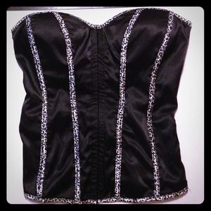 Blank Corset Like Tube Top with Leopard Trim