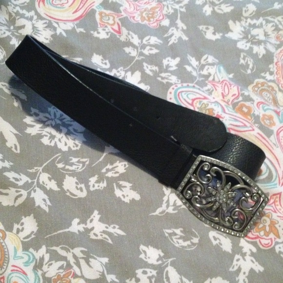 SOLD...Med/Lg black belt with large buckle