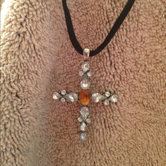 Crystal cross on black cord by Robert Rose - Picture 1 of 3