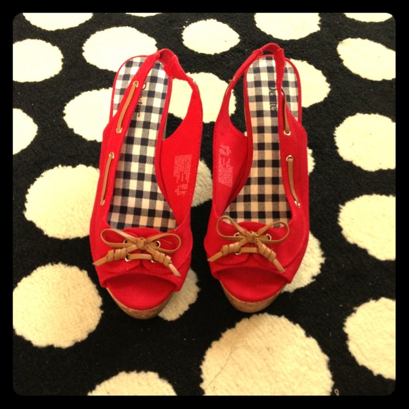 Red boat wedges, Never worn.
