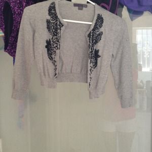 Gray cardigan with black bead detail