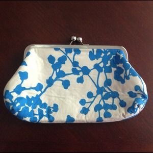 Adorable white and turquoise soft-side clutch