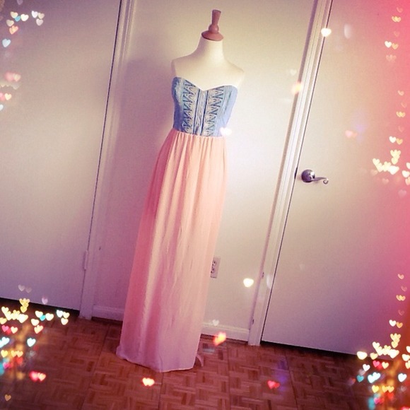 Dresses & Skirts - SOLD ON SALE Denim Tribal Bustier Maxi Dress