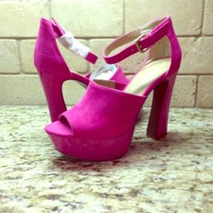 Pink Faux Suede Platform Heels