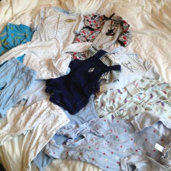 Large Baby Boy clothes bundle, bibs, bottles