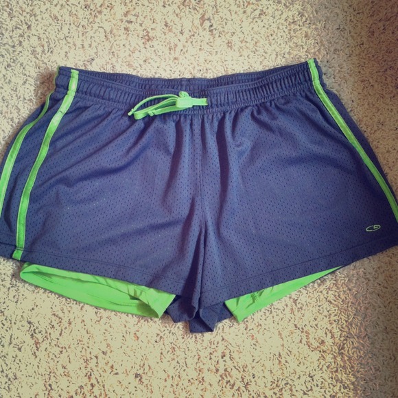 Champion workout shorts- grey/lime green