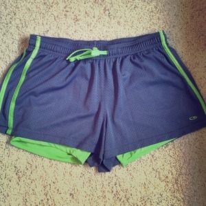 Champion workout shorts- grey/lime green