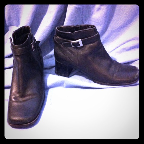 Black, square-toed boots