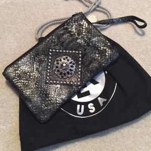 Metallic Snakeskin print Leatherock wristlet.