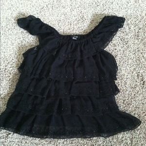 ❌SOLD❌ Black Ruffles Polyester Top with Beads