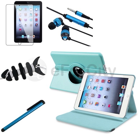 iPad mini rotating case bundle. Brand new. Lt blue
