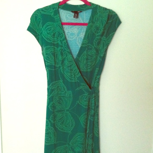 Green butterfly wrap dress