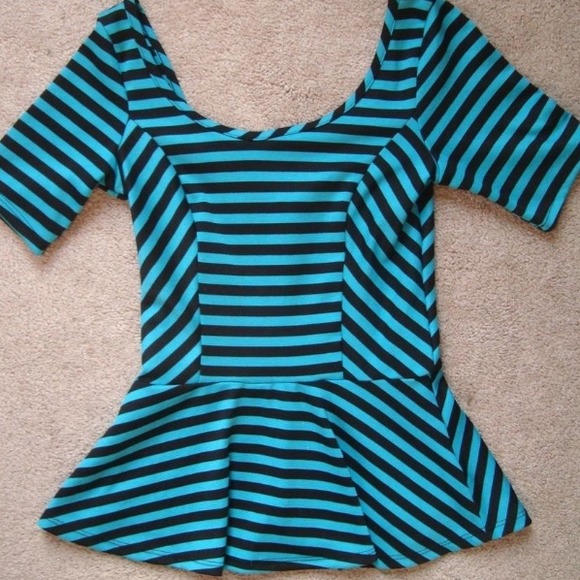 NWOT BLUE AND BLACK STRIPE PEPLUM SMALL