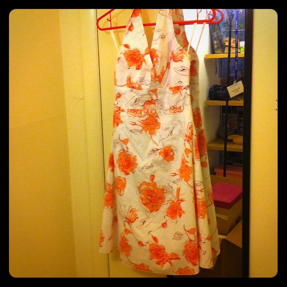Halter white floral print dress