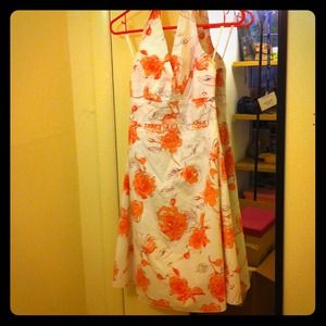 Halter white floral print dress