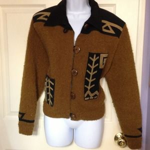 Sandy Starkman Leather trimmed Aztec design jacket