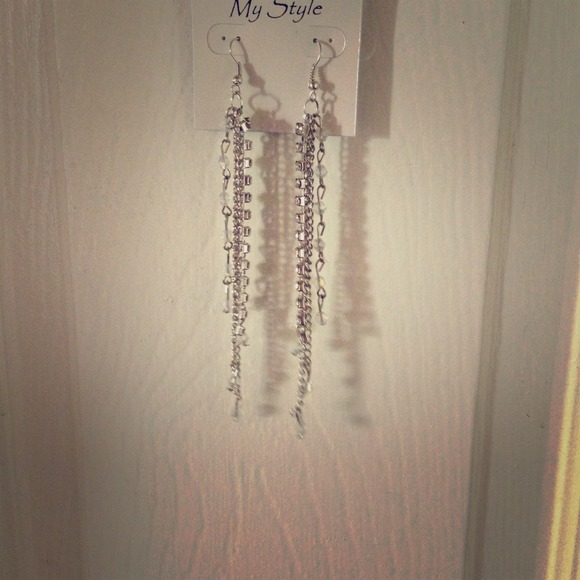 Long silver chain earrings