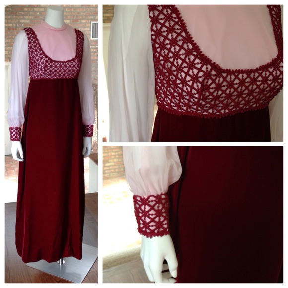 ✨Vintage Pink & Burgundy Maxi Dress