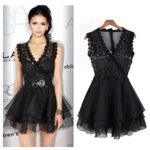 Gorgeous Black V-neck Lace Tank Mini Dress
