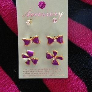 Diamond,bow, flower earring set