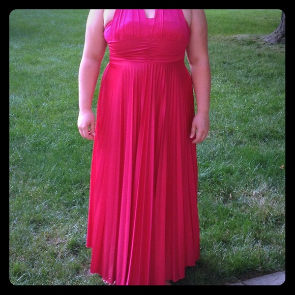 Pink Halter Floor Length Formal Dress