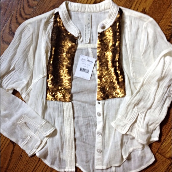 Free People sequin detailed button down top