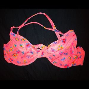 80s Salmon Ditsy Floral Underwire Bikini Top