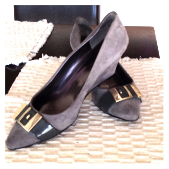 Suede gray wedge shoes.